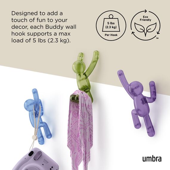 Umbra Buddy Wandhaken, 3er-Set, mehrfarbig, recyceltes ABS