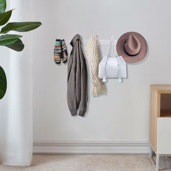 Sevenpers Handtuchhalter Weiß Garderobenhaken Hakenleiste mit 4 Haken Stabile Kleiderhaken für Jacken, Mäntel, Taschen, Hüte und Schals bieten und Mehr