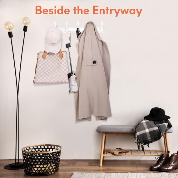 Optish 2 Stück Garderobenhaken mit 15 Haken, Kleiderhaken Wand Platzsparende Garderobenleiste für Schlafzimmer Bad Küche, Hakenleiste Garderobe für Jacken, Hüte und Schals bieten (Weiß)