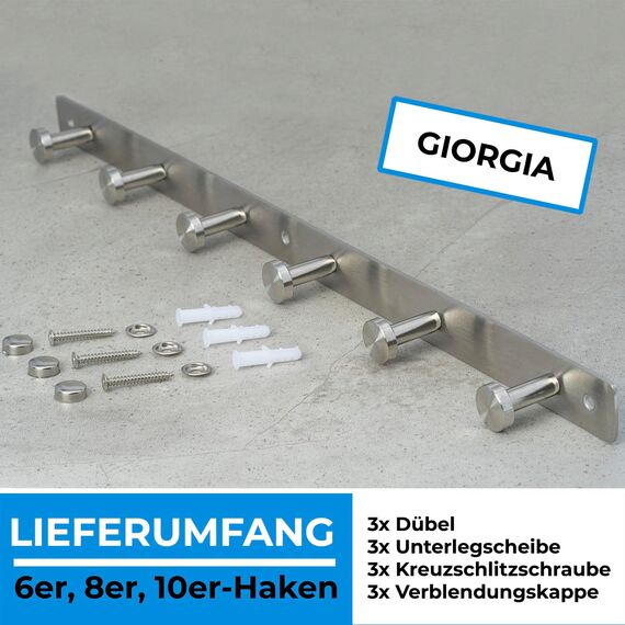 Stahlia Hakenleiste EDELSTAHL gebürstet Garderobenleiste 10x Haken (L: 770mm) Modell:GIORGIA Wandgarderobe mit 1/4/6/8/10 Kleiderhaken Garderobenhaken Wandhaken