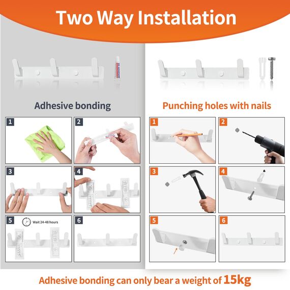 Sevenpers Handtuchhalter Weiß Garderobenhaken Hakenleiste mit 4 Haken Stabile Kleiderhaken für Jacken, Mäntel, Taschen, Hüte und Schals bieten und Mehr