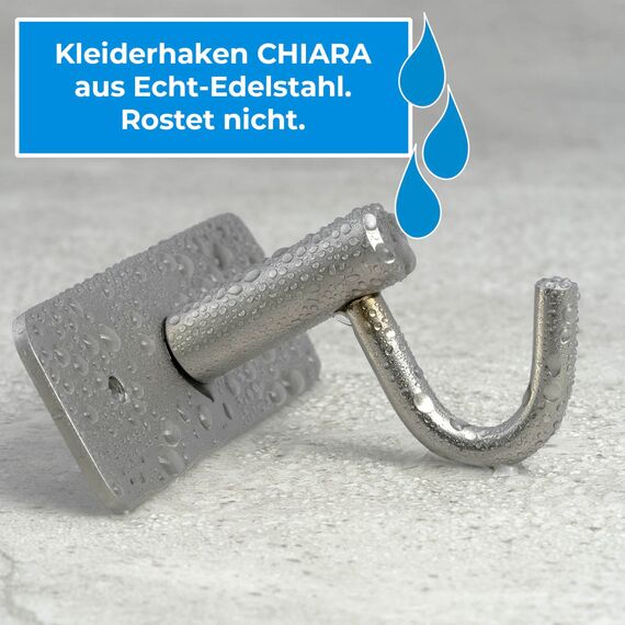 Stahlia Hakenleiste EDELSTAHL gebürstet Garderobenleiste 8x Haken (L: 615mm) Modell:CHIARA Wandgarderobe mit 1/4/6/8/10 Kleiderhaken Garderobenhaken Wandhaken