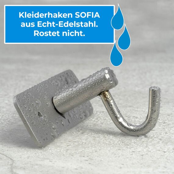 Stahlia Hakenleiste EDELSTAHL gebürstet Garderobenleiste 10x Haken (L: 770mm) Modell:SOFIA Wandgarderobe mit 1/4/6/8/10 Kleiderhaken Garderobenhaken Wandhaken