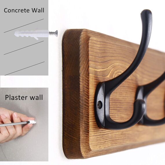 WEBI Garderobenleiste,Garderobenhaken,Wandgarderobe Holz mit 5 Haken,Kleiderhaken Wand,Hakenleiste Garderobe,Jackenhalter Wand für Mäntel,Jacken,Rustikal Braun,2 Stück