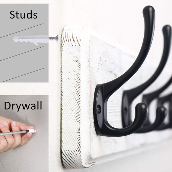 WEBI Garderobenleiste,98cm Lang Garderobenhaken,Wandgarderobe Holz mit 10 Haken,Kleiderhaken Wand,Hakenleiste Garderobe,Jackenhalter Wand für Mäntel,Jacken,Schwarz auf weiß