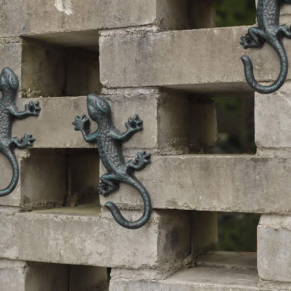 ChasBete Gecko Kleiderhaken Wand Garderobenhaken, 17cm Vintage Metall Wandhaken 3er-set Haken Garderobe