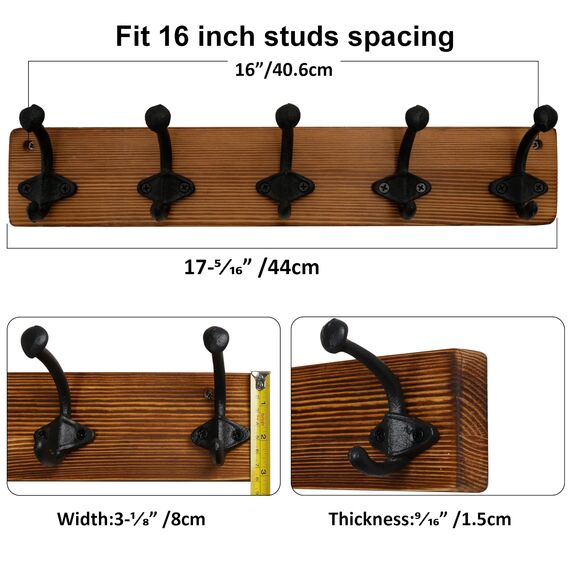 WEBI Garderobenleiste,Wandgarderobe mit 5 Haken Gusseisen,Garderobenhaken Wand Garderobe Hakenleiste,Kleiderhaken Wand für Mäntel,Jacken,Rustikal Braun