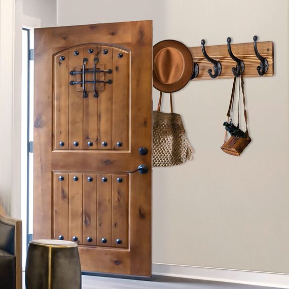 WEBI Garderobenleiste,Wandgarderobe mit 5 Haken Gusseisen,Garderobenhaken Wand,Kleiderhaken Wand,Garderobe Hakenleiste für Mäntel,Jacken,Braun