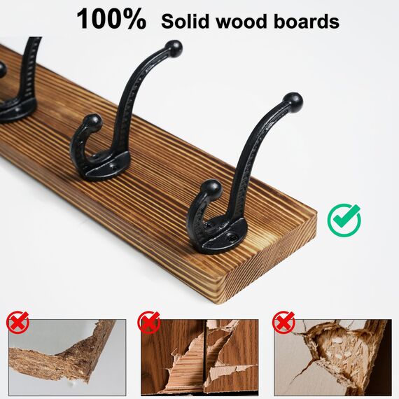 WEBI Garderobenleiste,Wandgarderobe mit 5 Haken Gusseisen,Garderobenhaken Wand,Kleiderhaken Wand,Garderobe Hakenleiste für Mäntel,Jacken,Braun