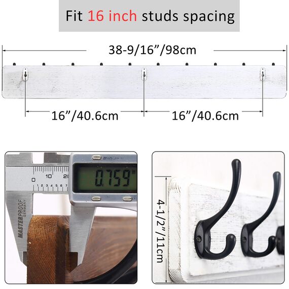 WEBI Garderobenleiste,98cm Lang Garderobenhaken,Wandgarderobe Holz mit 10 Haken,Kleiderhaken Wand,Hakenleiste Garderobe,Jackenhalter Wand für Mäntel,Jacken,Schwarz auf weiß