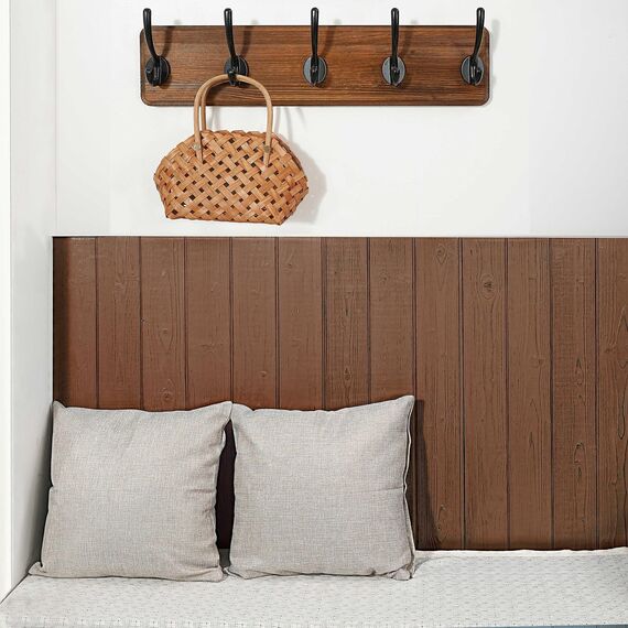 WEBI Garderobenleiste,Garderobenhaken,Wandgarderobe Holz mit 5 Haken,Kleiderhaken Wand,Hakenleiste Garderobe,Jackenhalter Wand für Mäntel,Jacken,Rustikal Braun,2 Stück