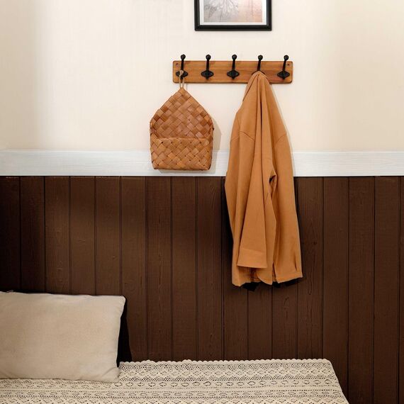 WEBI Garderobenleiste,Wandgarderobe mit 5 Haken Gusseisen,Garderobenhaken Wand Garderobe Hakenleiste,Kleiderhaken Wand für Mäntel,Jacken,Rustikal Braun