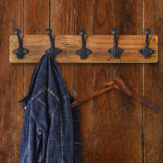 WEBI Garderobenleiste,Wandgarderobe mit 5 Haken Gusseisen,Garderobenhaken Wand Garderobe Hakenleiste,Kleiderhaken Wand für Mäntel,Jacken,Rustikal Braun