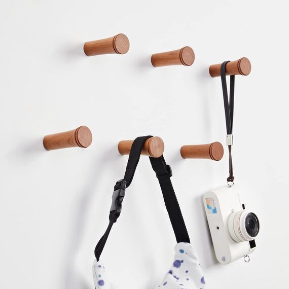 HomeDo 8 Stück Wandhaken Holz Rund,Kleiderhaken Holz Wand, Dekorative Garderobenhaken Holz, Vintage Garderobe,Holzhaken,Huthaken (R3.5-Cherry-6cm, 8p)