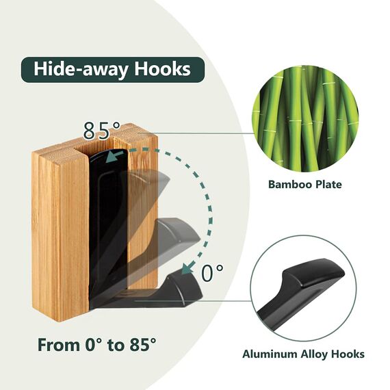 JSVER Kleiderhaken 4 stück Bambus Haken Garderobenhaken Wand Moderne Garderobenleiste Holz Faltbarer für Jacken, Mäntel, Schals, Handtaschen und Mehr, Holz
