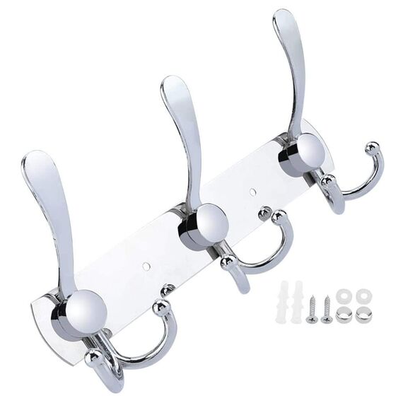 LYLIN kleiderhaken Hakenleiste, Garderobenhaken Edelstahl Rostfrei Handtuchhaken Wandhaken Garderobenleiste Vintage Jackenhalter Wand für Küche Badezimmer Schlafzimme (Silber, 9 Haken, 2Pcs)