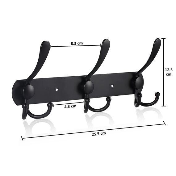 LYLIN kleiderhaken Hakenleiste, Garderobenhaken Edelstahl Rostfrei Handtuchhaken Wandhaken Garderobenleiste Vintage Jackenhalter Wand (Matt Schwarz, 9 Haken, 2Pcs)