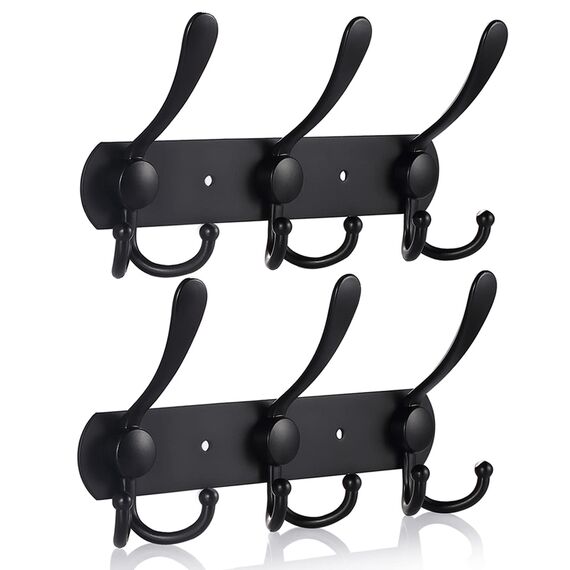 LYLIN kleiderhaken Hakenleiste, Garderobenhaken Edelstahl Rostfrei Handtuchhaken Wandhaken Garderobenleiste Vintage Jackenhalter Wand (Matt Schwarz, 9 Haken, 2Pcs)