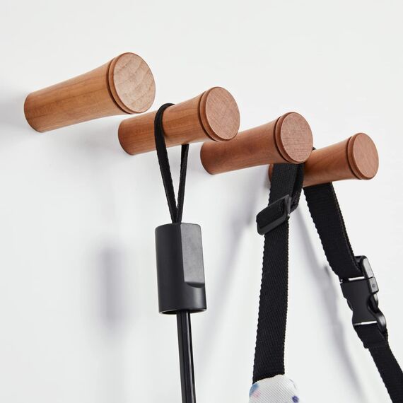 HomeDo 6 Stück Wandhaken Holz Rund,Kleiderhaken Wand, Dekorative Garderobenhaken Holz, Vintage Garderobe,Holzhaken,Huthaken (R3.5-Cherry-8cm, 6p)