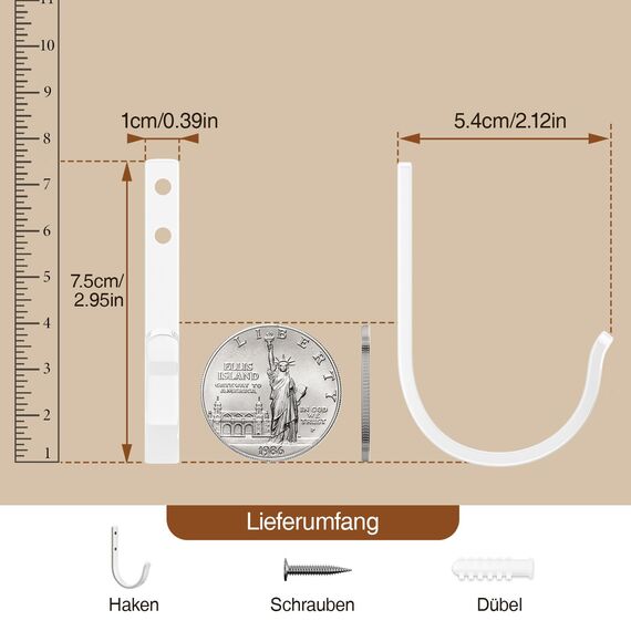 Josmimic 10-Stück Garderobenhaken Handtuchhaken und Haken für Wand - Bohren Wandhaken, Kleiderhaken, Schlüsselhaken für Zahnputzbecher, Bad, WC, Weiß, Mit Schrauben