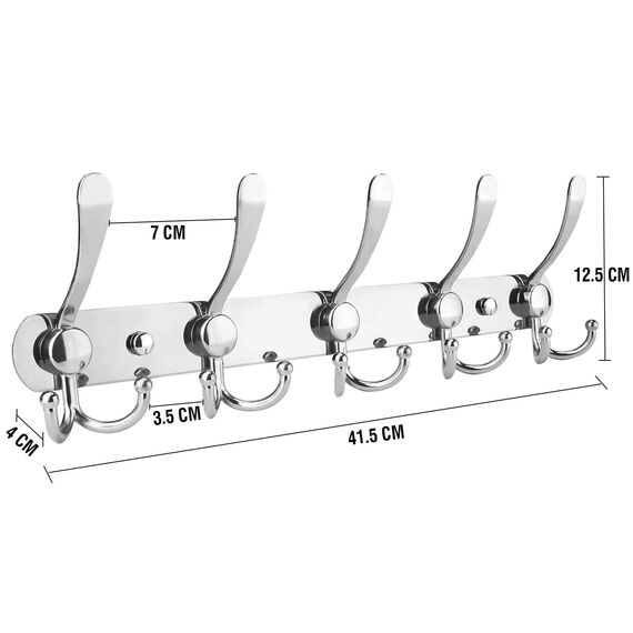 LYLIN kleiderhaken Hakenleiste, Garderobenhaken Edelstahl Rostfrei Handtuchhaken Wandhaken Garderobenleiste Vintage Jackenhalter Wand für Küche Badezimmer Schlafzimme (Silber, 15 Haken, 2Pcs)