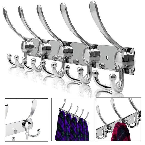 LYLIN kleiderhaken Hakenleiste, Garderobenhaken Edelstahl Rostfrei Handtuchhaken Wandhaken Garderobenleiste Vintage Jackenhalter Wand für Küche Badezimmer Schlafzimme (Silber, 15 Haken, 1Pcs)