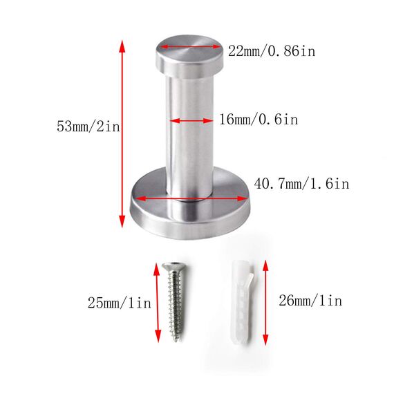 WJUAN Kleiderhaken Silber, 4 Stück Garderobenhaken 53 mm Wandhaken, Haken mit Robuster Schraubdübel, Handtuchhake fur Küche, Bad, Arbeitszimmer und Hauptschlafzimmer
