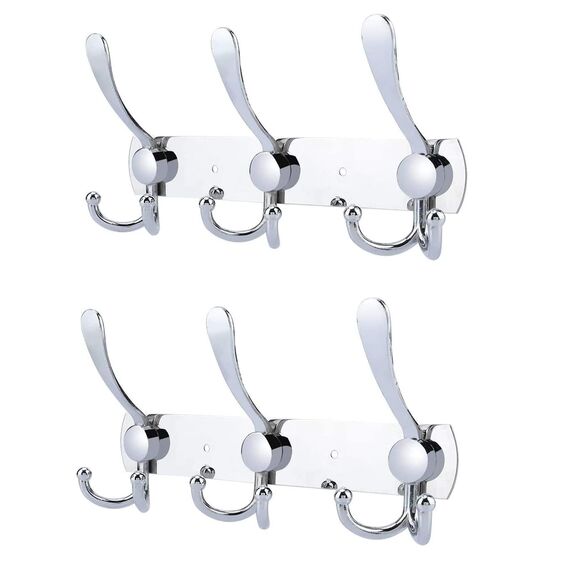 LYLIN kleiderhaken Hakenleiste, Garderobenhaken Edelstahl Rostfrei Handtuchhaken Wandhaken Garderobenleiste Vintage Jackenhalter Wand für Küche Badezimmer Schlafzimme (Silber, 9 Haken, 2Pcs)