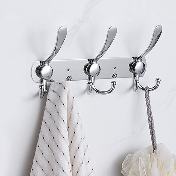 LYLIN kleiderhaken Hakenleiste, Garderobenhaken Edelstahl Rostfrei Handtuchhaken Wandhaken Garderobenleiste Vintage Jackenhalter Wand für Küche Badezimmer Schlafzimme (Silber, 9 Haken, 2Pcs)