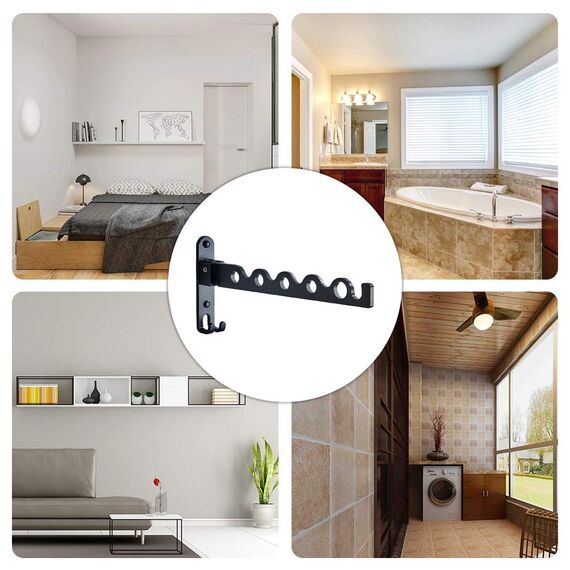 LIVEHITOP Wand Kleiderständer Klappbar, Kleiderbügel Haken Garderobenhaken Aluminium für Waschküche Badezimmer Badezimmer Balkon (Schwarz, 1)