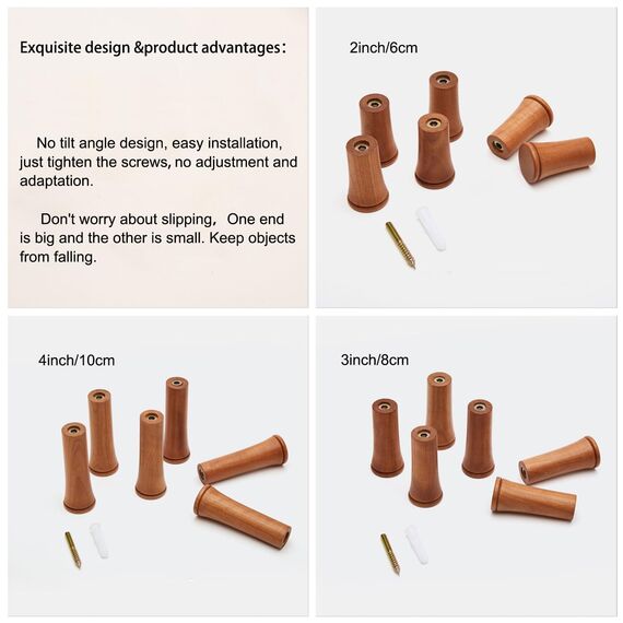 HomeDo 6 Stück Wandhaken Holz Rund,Kleiderhaken Wand, Dekorative Garderobenhaken Holz, Vintage Garderobe,Holzhaken,Huthaken (R3.5-Cherry-8cm, 6p)