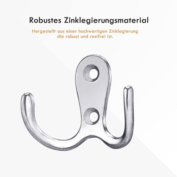 Gorffy Kleiderhaken Silber, 6 Stück Garderobenhaken Vintage mit Schrauben, Metall Doppelhaken Wandhaken, Kleiderhaken Wand für Bad, Küche (Silber, 6 Stück)