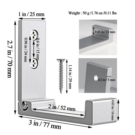 Faltbare Wandhaken OHIYO 2 Stück Faltbare Haken Traglast 33lb/15kg Wandmontierte Heavy Duty Faltbare Kleiderhaken zum Aufhängen von Mänteln & Taschen & Hüten (Silber)