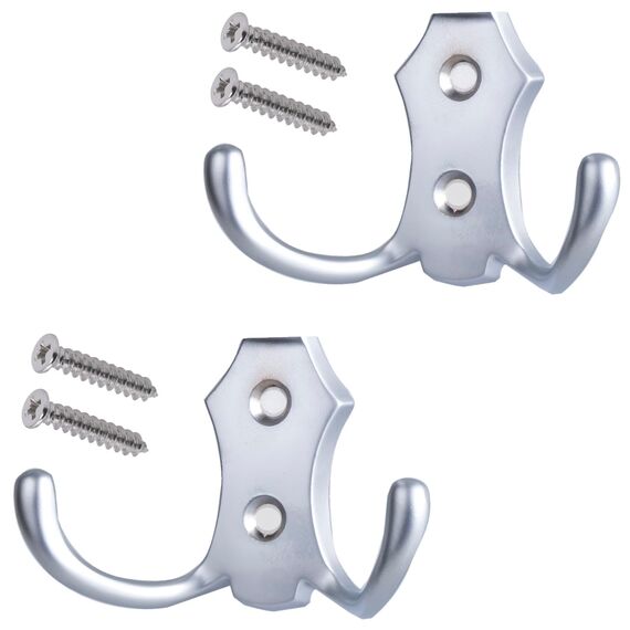 Stahlia Garderobenhaken CHROM-MATT (2 Stück) Haken zum Schrauben vintage Kleiderhaken Garderobe KURZ Haken für Garderobe Metallhaken
