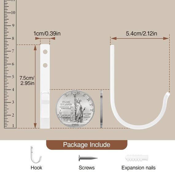 Josmimic Garderobenhaken Handtuchhaken und Haken für Wand - Bohren Wandhaken, Kleiderhaken, Schlüsselhaken für Zahnputzbecher, Bad, WC, 5 Stück, Weiß, Mit Schrauben
