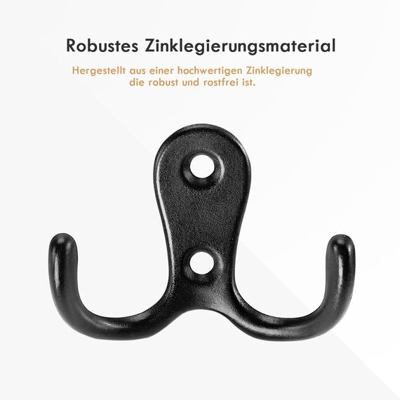 Gorffy Kleiderhaken Schwarz, 6 Stück Garderobenhaken Vintage mit Schrauben, Metall Doppelhaken Wandhaken, Kleiderhaken Wand für Bad, Küche (Schwarz, 6 Stück)