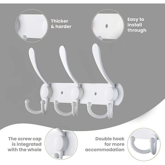 LYLIN kleiderhaken Hakenleiste, Garderobenhaken Edelstahl Rostfrei Handtuchhaken Wandhaken Garderobenleiste Vintage Jackenhalter Wand für Küche Badezimmer Schlafzimme (Weiß, 9 Haken, 1Pcs)