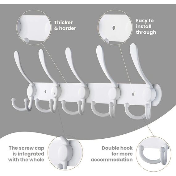 LYLIN kleiderhaken Hakenleiste, Garderobenhaken Edelstahl Rostfrei Handtuchhaken Wandhaken Garderobenleiste Vintage Jackenhalter Wand für Küche Badezimmer Schlafzimme (Weiß, 15 Haken, 1Pcs)