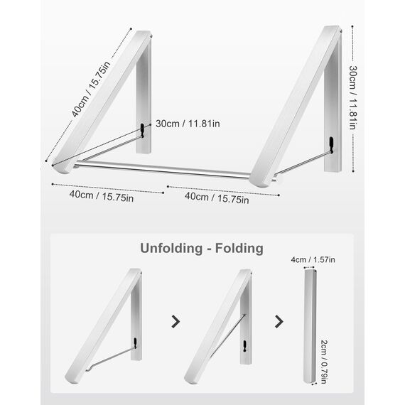 LIVEHITOP Kleiderhaken Klappbar, Kleiderstange Wandmontage Wall Aluminum Stabilisieren Kleiderlüfter Klappbar mit Stange für Waschküche Kleiderschrank Balkon (Silber)