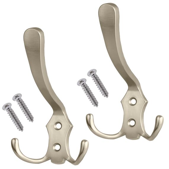 Stahlia Garderobenhaken EDELSTAHL-OPTIK (2 Stück) Haken zum Schrauben vintage Kleiderhaken Garderobe LANG Haken für Garderobe Metallhaken