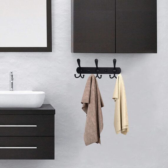 LYLIN kleiderhaken Hakenleiste, Garderobenhaken Edelstahl Rostfrei Handtuchhaken Wandhaken Garderobenleiste Vintage Jackenhalter Wand (Matt Schwarz, 9 Haken, 1Pcs)