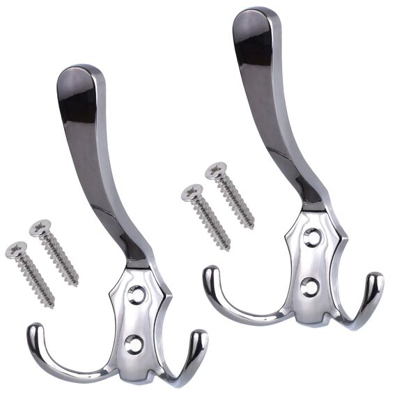 Stahlia Garderobenhaken CHROM-GLANZ (2 Stück) Haken zum Schrauben vintage Kleiderhaken Garderobe LANG Haken für Garderobe Metallhaken