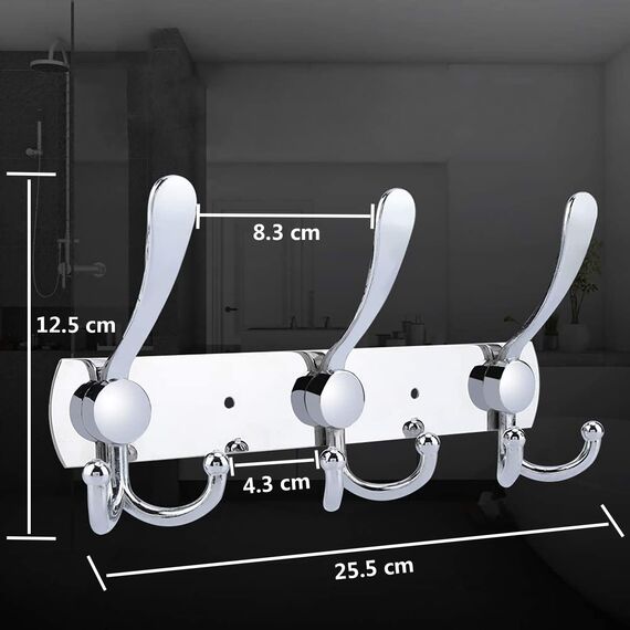 LYLIN kleiderhaken Hakenleiste, Garderobenhaken Edelstahl Rostfrei Handtuchhaken Wandhaken Garderobenleiste Vintage Jackenhalter Wand für Küche Badezimmer Schlafzimme (Silber, 9 Haken, 2Pcs)