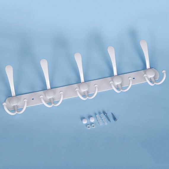 LYLIN kleiderhaken Hakenleiste, Garderobenhaken Edelstahl Rostfrei Handtuchhaken Wandhaken Garderobenleiste Vintage Jackenhalter Wand für Küche Badezimmer Schlafzimme (Weiß, 15 Haken, 1Pcs)