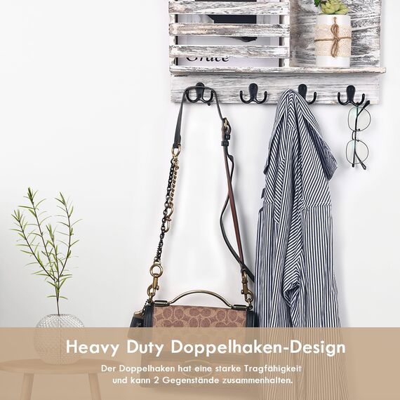Gorffy Kleiderhaken Schwarz, 12 Stück Garderobenhaken Vintage mit Schrauben, Metall Doppelhaken Wandhaken, Kleiderhaken Wand für Bad, Küche (Schwarz, 12 Stück)