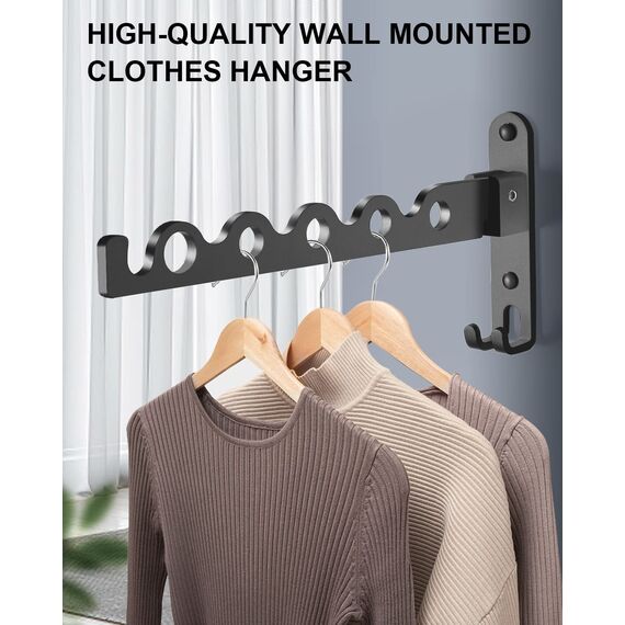 LIVEHITOP Wand Kleiderständer Klappbar, Kleiderbügel Haken Garderobenhaken Aluminium für Waschküche Badezimmer Badezimmer Balkon (Schwarz, 1)