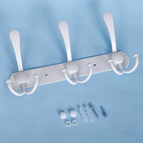 LYLIN kleiderhaken Hakenleiste, Garderobenhaken Edelstahl Rostfrei Handtuchhaken Wandhaken Garderobenleiste Vintage Jackenhalter Wand für Küche Badezimmer Schlafzimme (Weiß, 9 Haken, 2Pcs)