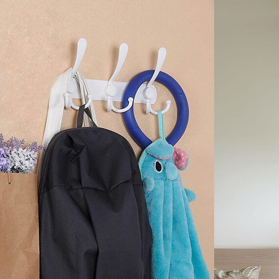 LYLIN kleiderhaken Hakenleiste, Garderobenhaken Edelstahl Rostfrei Handtuchhaken Wandhaken Garderobenleiste Vintage Jackenhalter Wand für Küche Badezimmer Schlafzimme (Weiß, 9 Haken, 2Pcs)