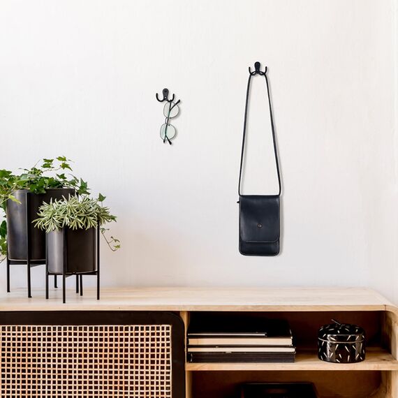 Gorffy Kleiderhaken Schwarz, 6 Stück Garderobenhaken Vintage mit Schrauben, Metall Doppelhaken Wandhaken, Kleiderhaken Wand für Bad, Küche (Schwarz, 6 Stück)