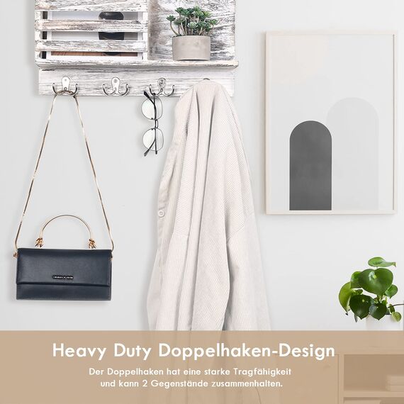 Gorffy Kleiderhaken Silber, 6 Stück Garderobenhaken Vintage mit Schrauben, Metall Doppelhaken Wandhaken, Kleiderhaken Wand für Bad, Küche (Silber, 6 Stück)